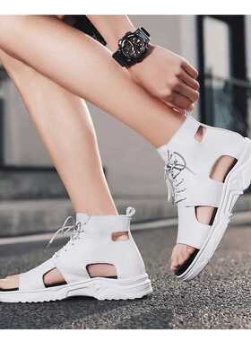 Men's Summer Sandals Leather Open Toe Thick Soled Hollow Lac