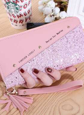 Fashion Women's Pu Leather Long Wallets Sequins Patchwork Gl