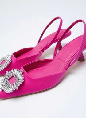 Rhinestone Women's Pumps Fashion Pointed Slingback Female St