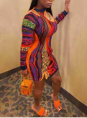 XL-5XL large women's colorful hip-hugging dresses大码连衣裙