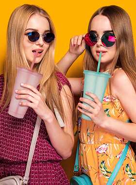 5PCS Flash Powder Water Bottles For Girl With Straw Reusable