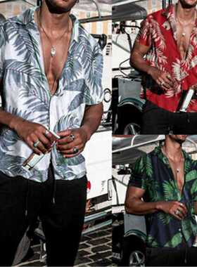 2021 Fashion Men‘s Short Sleeve Hawaiian Shirt Tops Fruit F