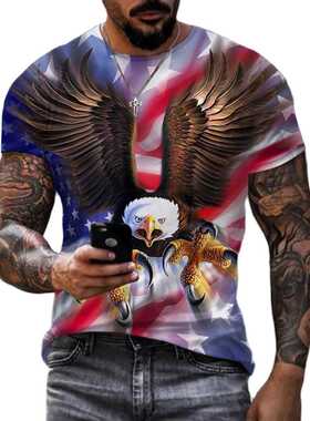 Soaring Eagle D Print Men's T Shirt O Neck Short Sleeve Ani