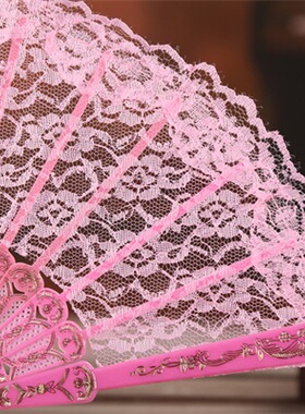 Fashion Lace Fabric Folding Hand Fan Wedding Party Home