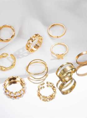 IPARAM Bohemian Geometric Hollw Out Wide Ring Set Women's Vi