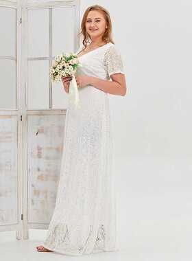 Xl-4xl Large size white lace wedding dress evening gown