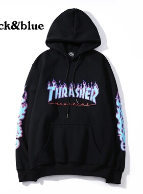 Men Women's Casual Hoodies Fashion Long Sleeve Flame Printed