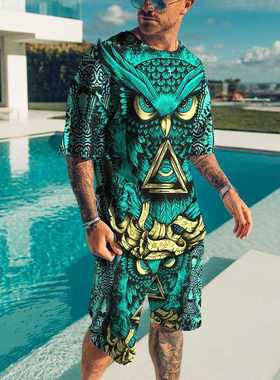 New Summer Men's 3D Animal Printing Casual Men Sets Short Ou
