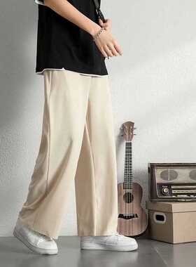 Summer Ice Silk Pants Men's Fashion Khaki Black Casual Pants