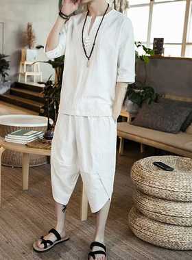 New men's thn lnen sut summer Chnese loose large cotton
