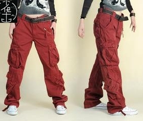 Women Cargo Pants Pocket Cotton Hip Hop Leisure Trousers Loo