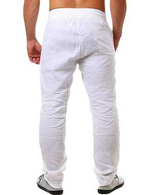 Men's Cotton Linen Pants Male Autumn New Breathable Solid Co