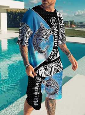 2022 Men's Sets Summer Short Sleeve T-Shirt Suit Fashion 2 P