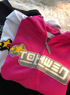 Letter Embroidery Hoodies Women High Street Loose Flocking S