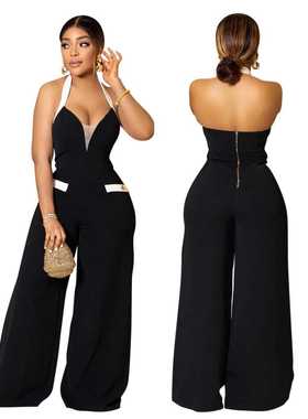 2023 New women's black halter jumpsuit黑色连体裤女士