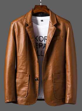 New Handsome Black Suit Leather Jacket Men nd Loose Coat Man
