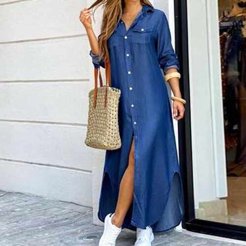 Casual Dresses Women Long Sleeve Shirt Dress Autumn Printed - 图0