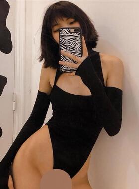 High Fashion Women’s Long-sleeved Bodysuit Solid Color Holl