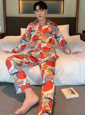 Men's Pajamas Set Autumn Winter Elastic Waist Men Sleepwear