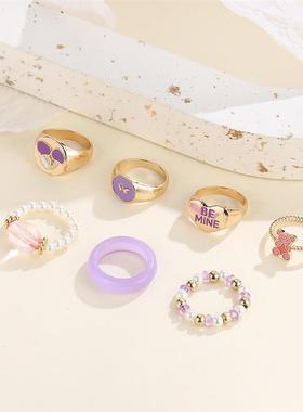 Cross-border purple rice beads Bear love English ring女戒指