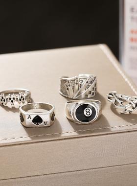 5pcs set rings men扑克牌戒指复古黑桃纸牌关节戒指套装5件套