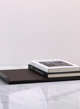 现代简约长方形撞色托盘PU皮金属把手托盘样板房客厅创意软装饰品