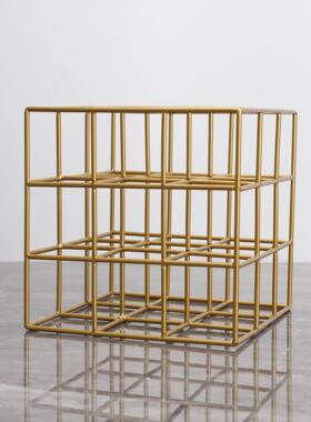 现代创意几何摆件铁艺方形几何镂空摆件软装饰品立体框架样板间