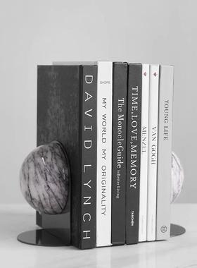 简约现代大理石书档摆件样板间书房办公桌书立书靠书夹装饰品