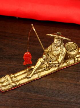 纯铜姜子牙铜像摆件 姜太公钓鱼小桌摆 钓渔翁镇纸金属工艺礼品
