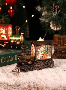 圣诞水晶球桌面圣诞节装饰摆件儿童礼物小火车飘雪八音盒摆设创意