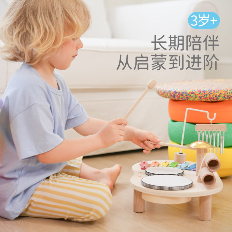 Springbuds多功能木质架子鼓音乐台男女儿童音乐启蒙早教益智玩具 - 图1
