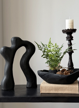 侘寂风玄关软装摆件实木组合套餐