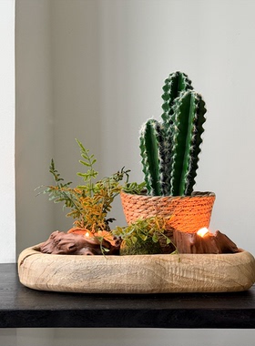 侘寂风中古风蜡烛木质托盘装饰