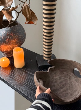 侘寂风佛手柑圆形托盘装饰摆件