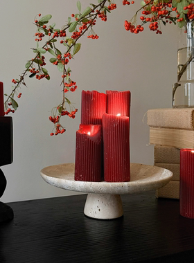 酒红色香薰蜡烛高档浪漫氛围装饰摆件新年节日喜庆蜡烛托盘套餐