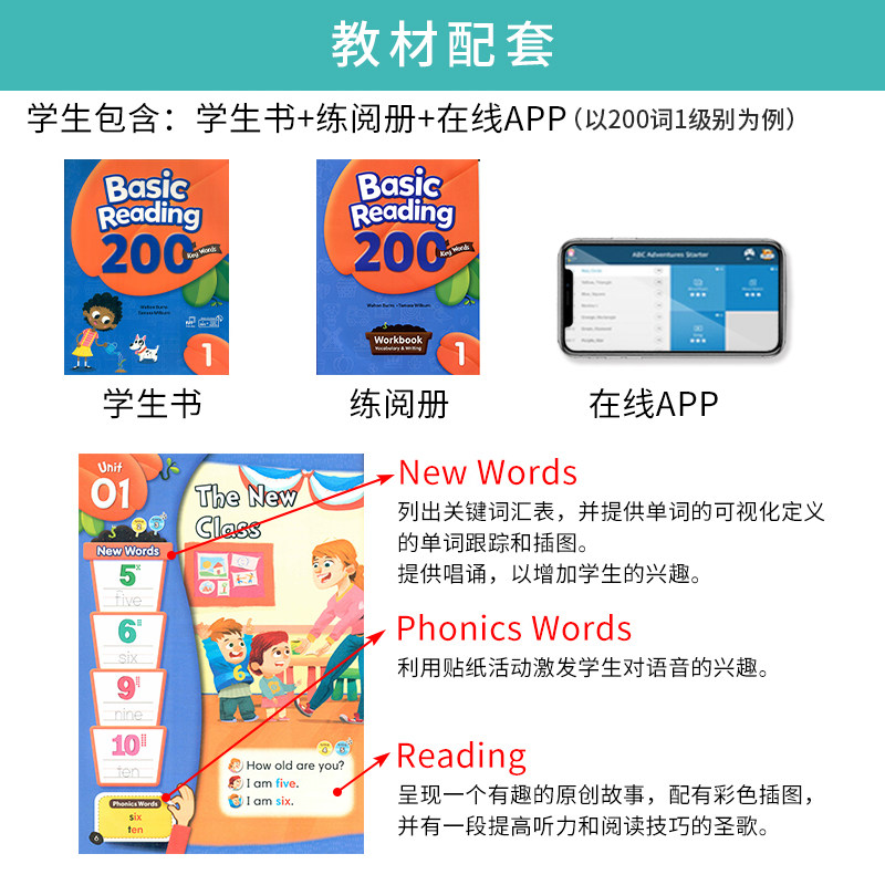 美国compass少儿英语阅读教材key words Basic Reading200 400 800 1200词阅读课程单词提高积累加强读写能力高频词阅读常见词阅读