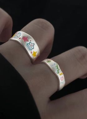 原创设计2024新款甜酷风恐龙涂鸦开口戒指高级感多巴胺甜美指环潮