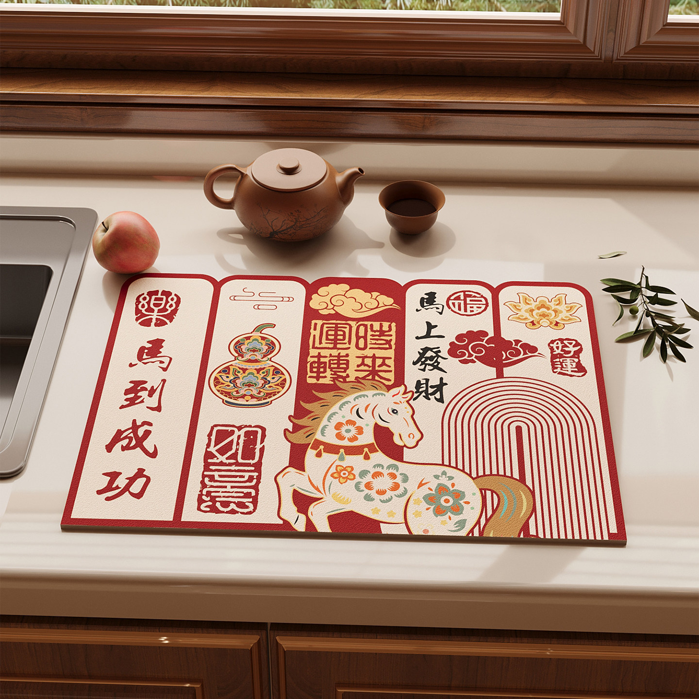 红色厨房沥水台面垫硅藻泥吸水垫厨具隔热垫碗盘杯免洗可擦保护垫,淘宝优惠券,粉丝福利购,淘宝优惠卷