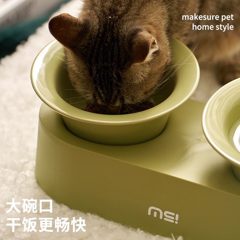 麻薯猫碗陶瓷双碗狗狗食盆高脚水碗保护颈椎宠物猫咪饭碗粮碗狗碗-图0