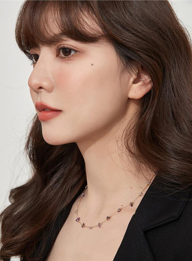 MORI DORI长春花蓝不规则碎石紫水晶项链清新少女锁骨链