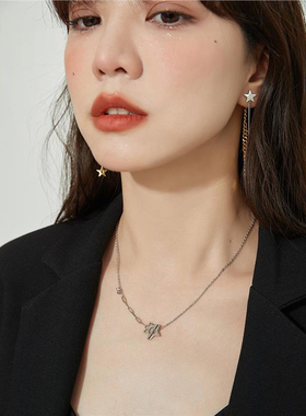 LOVEIXCC冷淡风设计感新款五角星造型链条拼接项链钛钢不掉色