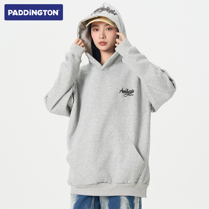 帕丁顿熊2025秋冬美式高街基础卫衣字母刺绣连帽落肩宽松男女同款 - 图2
