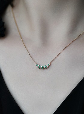 S925纯银镀18k金祖母绿锆石项链