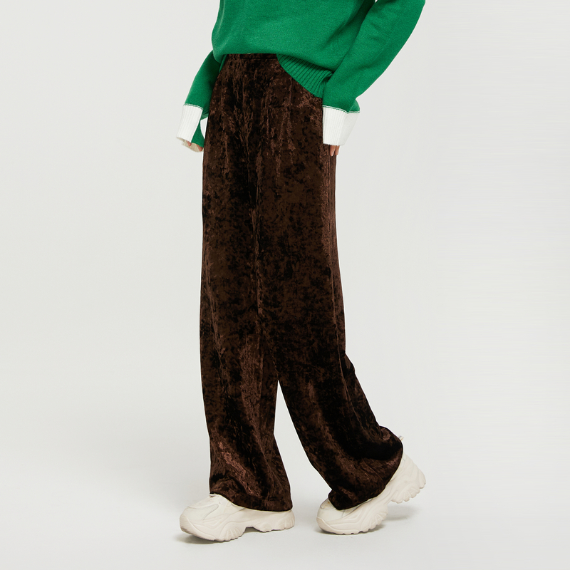 鲁思蒂丝绒拖地裤2024新款女秋冬宽松垂坠感休闲裤气质高腰长裤子 - 图1