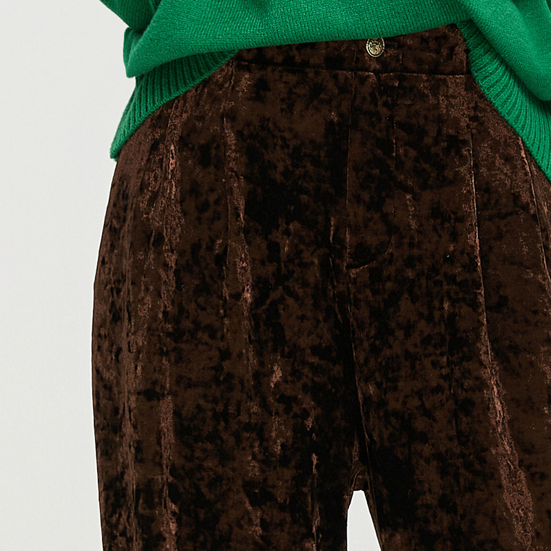 鲁思蒂丝绒拖地裤2024新款女秋冬宽松垂坠感休闲裤气质高腰长裤子 - 图3