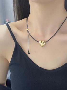 金属爱心皮革项链女韩国小众设计复古个性百搭气质网红颈链锁骨