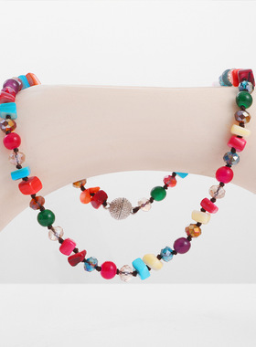 欧美个性新款彩色贝壳水晶串珠项链中古风波西米亚锁骨链跨境