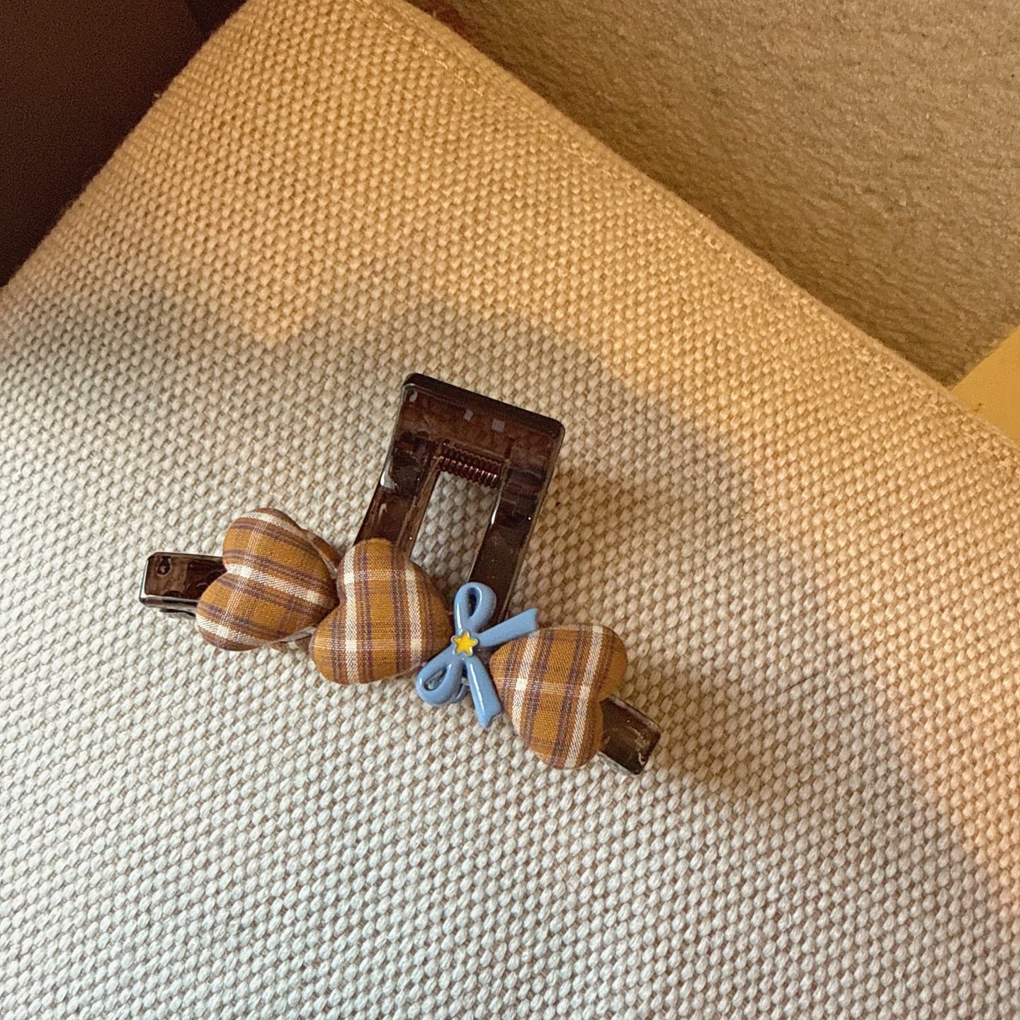 学院风格纹爱心蝴蝶结抓夹少女气质中号鲨鱼夹后脑勺半扎拼色发卡,淘宝优惠券,粉丝福利购,淘宝优惠卷