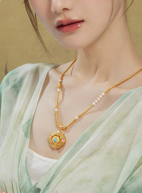 宋韵花开福临桃花如意锁新中式国潮毛衣吊坠