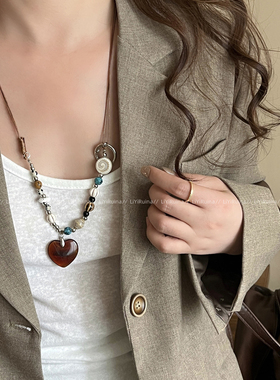 民族风爱心串珠吊坠项链女